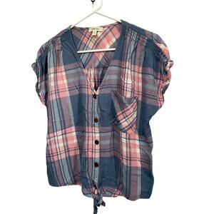 Como Blu Size Large Blouse Plaid